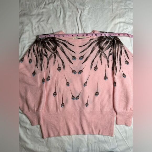Vintage 80s/90s Marianna di Firenze Pink Lambswool Angora Floral Sweater Size M - Picture 5 of 11